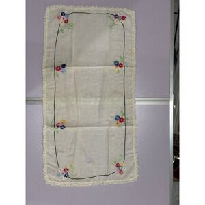 Vintage Linen Lot Embroidered Table Runner 4 Napkins Handmade Craft Linens